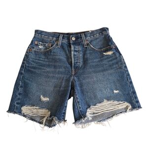 Levi's 501 Distressed Denim Button Fly Highrise Fit Mid-thigh Women Shorts W27